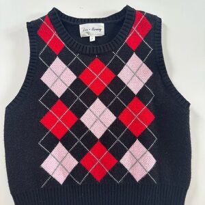 Women's Argyle V-Neck Sweater Vest - Black, Red, Pink